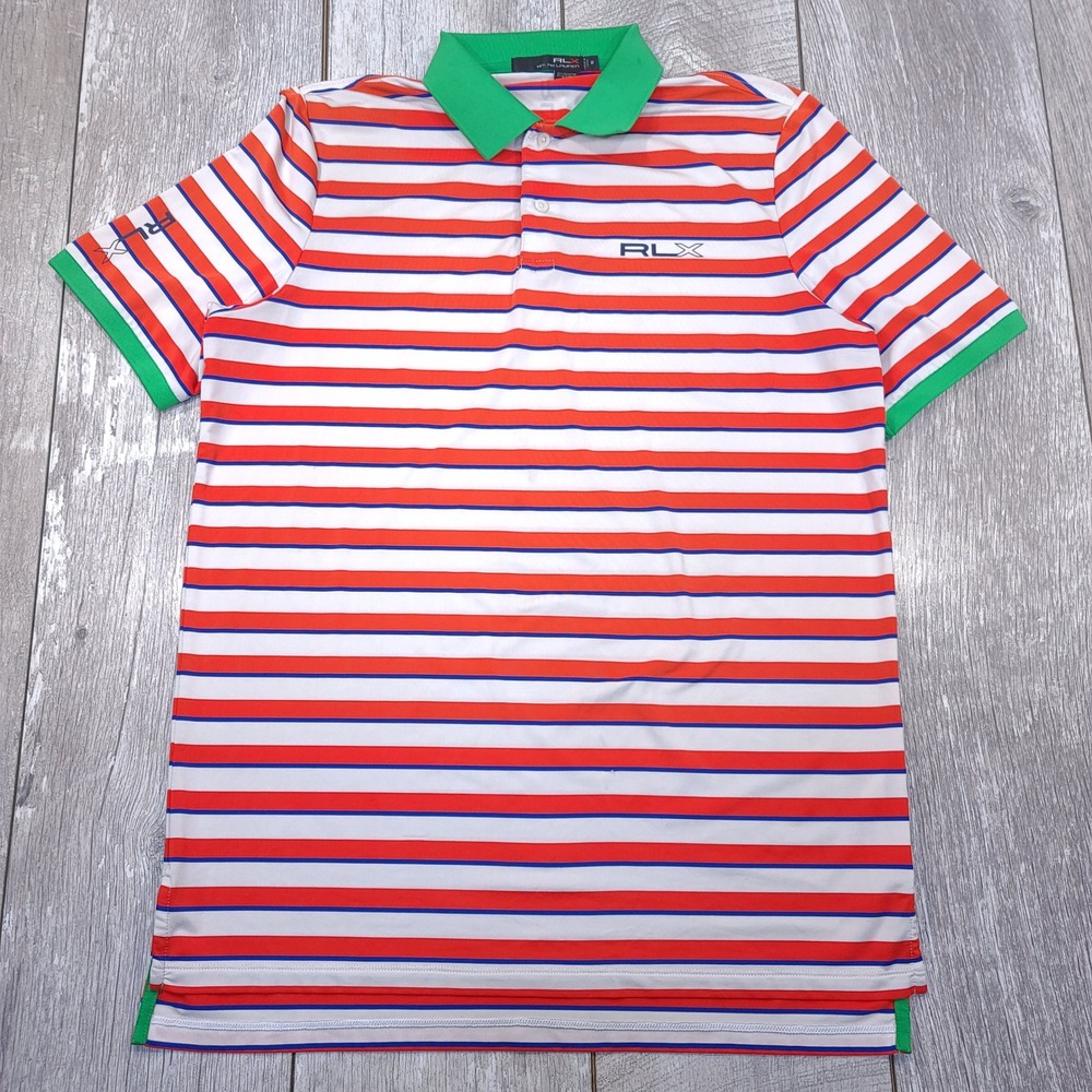 RLX Ralph Lauren Polo Shirt Mens Medium Multi-Color Striped Performance Golf Tee
